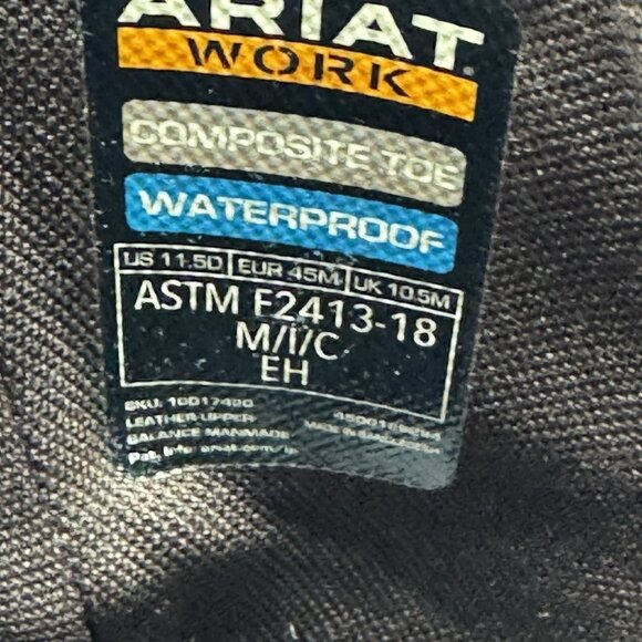 Ariat Work Steel Toe Waterproof ASTM F2413-18 M/I/C EH Cowboy Boots Sz 11.5D main image 6